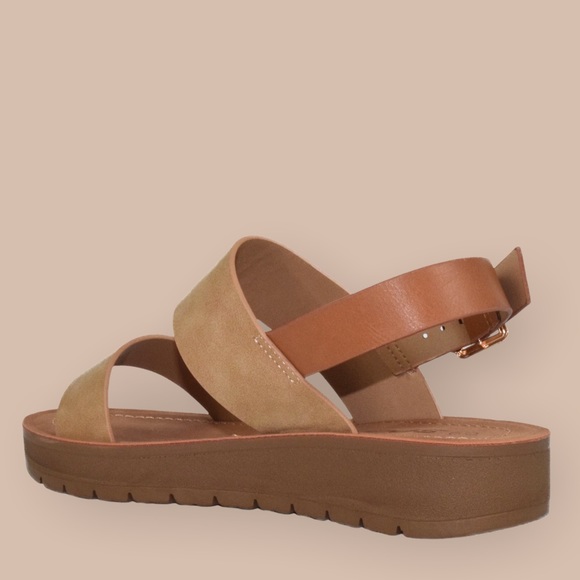 Soda Remus Tan 2-Tone Color Block Ankle Strap Lug Sole Vacation Shoe Sandal - Picture 2 of 7